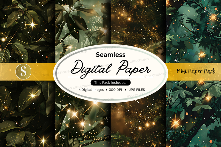 Seamless digital paper with gold foil and leaves
