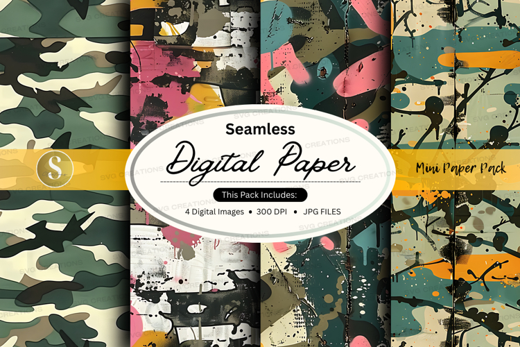 Seamless digital paper - camouflage and abstract pattern pac