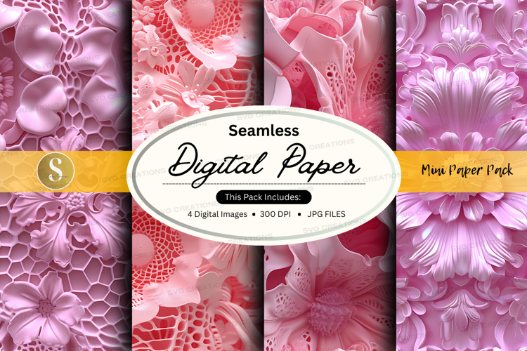 Seamless floral digital paper pack with pink peony textures