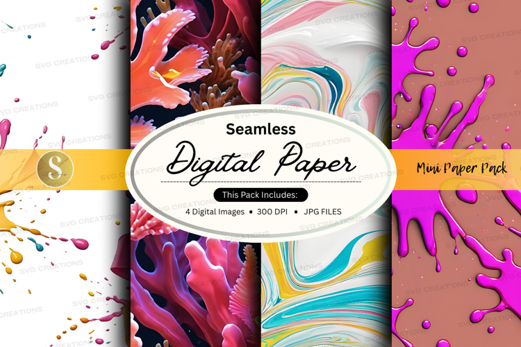 Seamless digital paper pack with vibrant watercolor textures