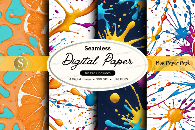 Seamless digital paper pack with watercolor textures and spl