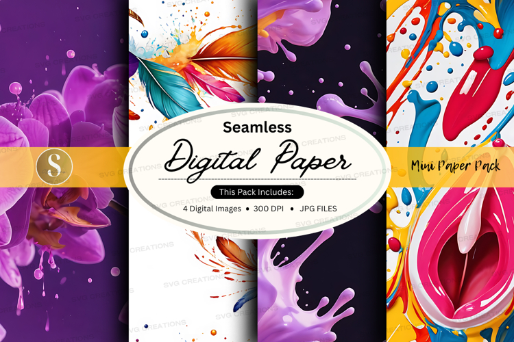 Seamless digital paper pack with floral watercolor textures