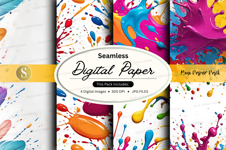 Seamless digital paper texture with vibrant watercolor splas