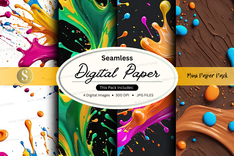 Seamless digital paper texture with vibrant paint splatter b