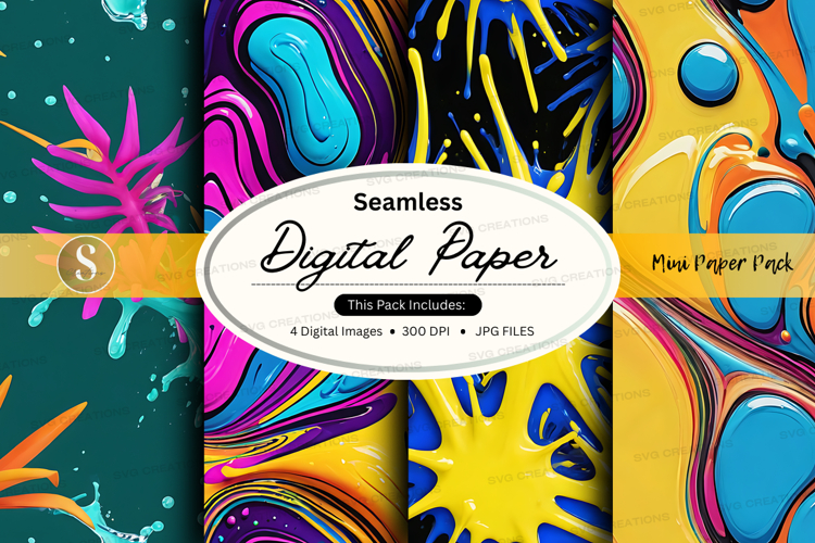 Seamless digital paper pack with vibrant abstract patterns
