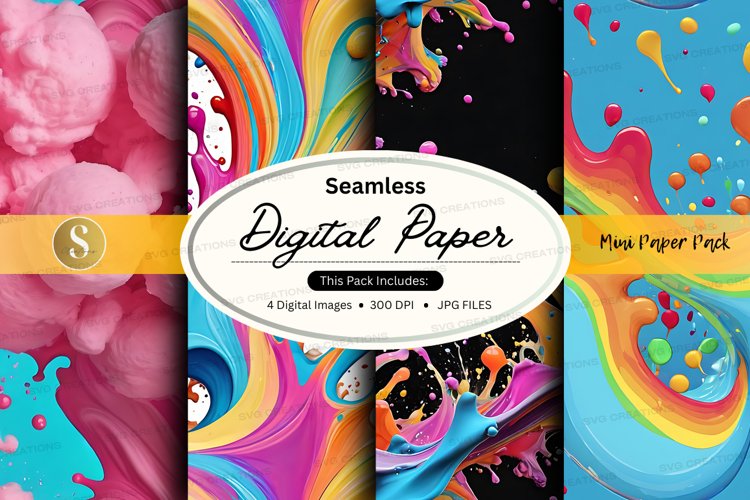 Seamless digital paper pack with vibrant watercolor textures