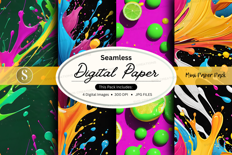 Seamless digital paper pack with vibrant abstract patterns