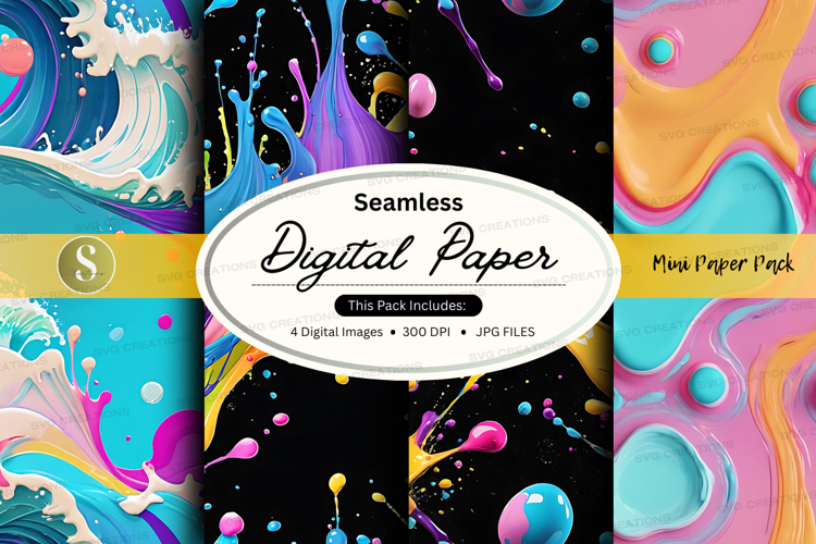 Seamless digital paper pack with watercolor textures and pas