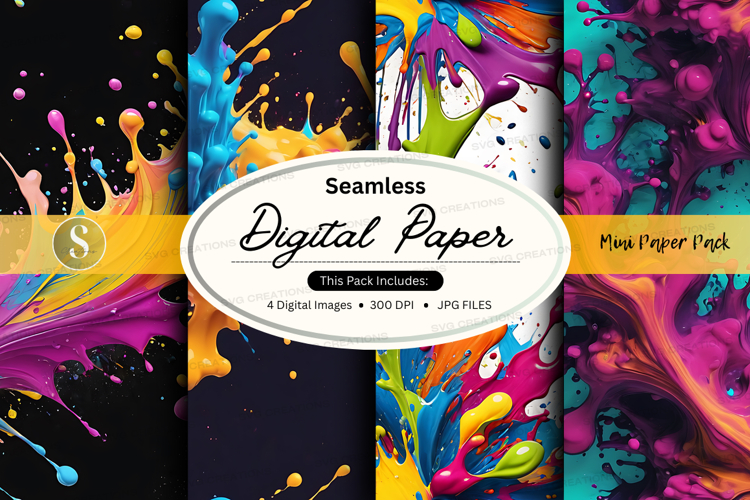 Seamless digital paper texture with vibrant watercolor splas