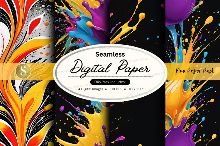 Seamless digital paper pack with vibrant abstract patterns