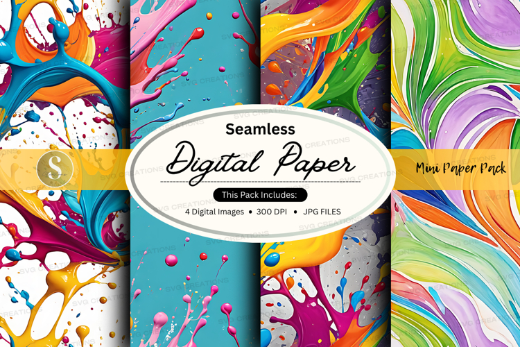 Seamless digital paper pack colorful abstract textures