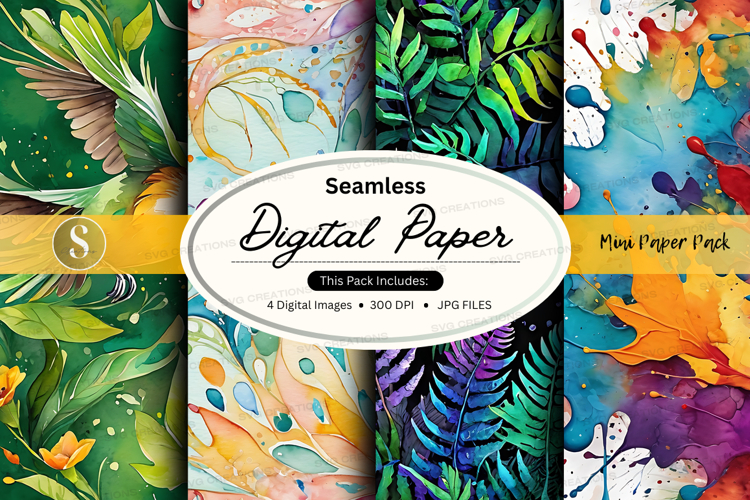 Seamless digital paper pack watercolor floral textures backg