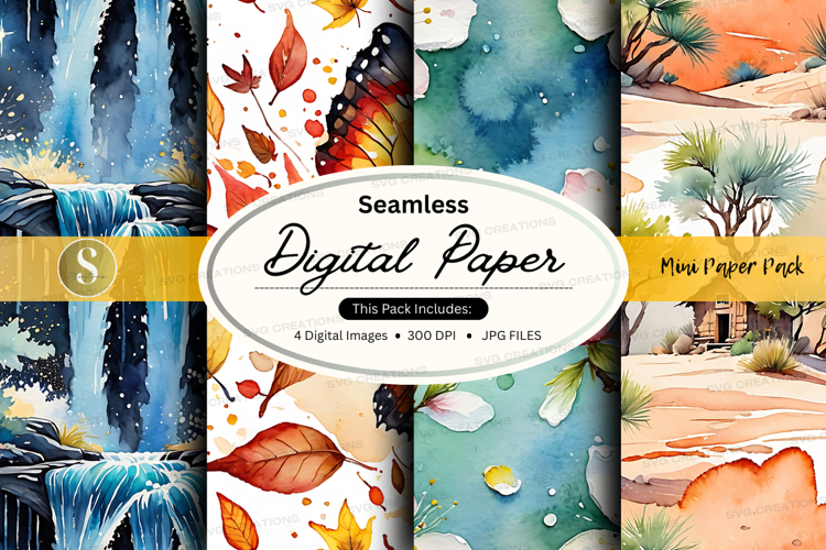 Seamless digital paper textures watercolor autumn leaves bac