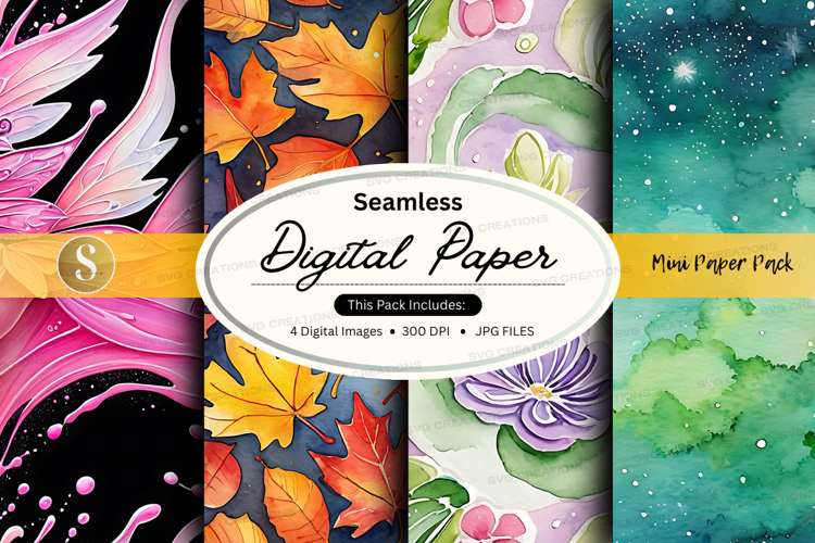 Seamless digital paper pack with floral and abstract designs