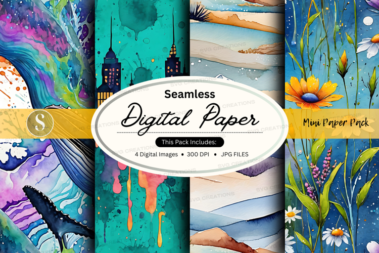 Seamless digital paper pack watercolor textures floral backg