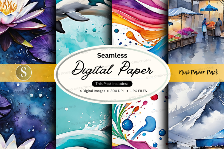 Seamless digital paper textures pack colorful abstract desig