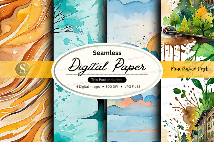 Seamless digital paper textures with watercolor floral patte