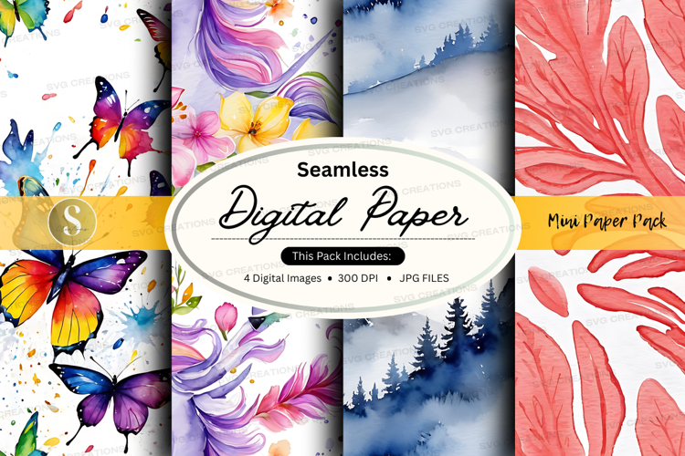 Seamless digital paper pack with floral butterfly patterns