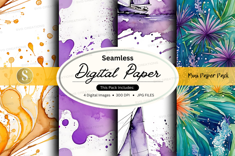 Seamless digital paper textures with watercolor paint splash