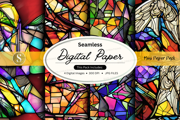 Seamless digital paper pack colorful geometric patterns desi