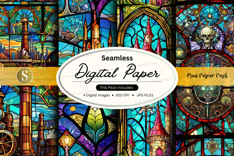 Seamless digital paper pack vintage stained glass textures