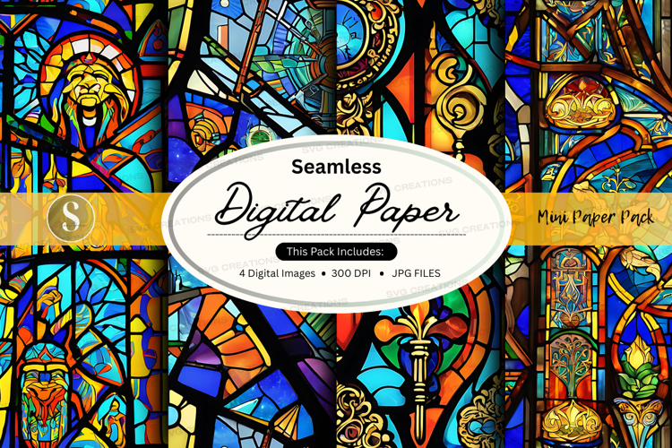 Seamless digital paper texture vintage stained glass pattern