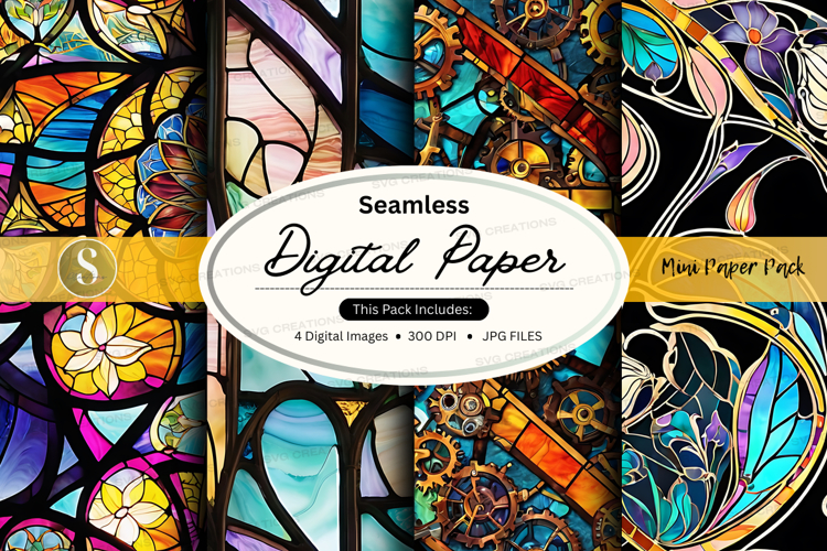 Seamless digital paper pack with floral and abstract pattern