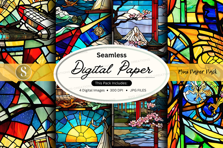 Seamless digital paper textures colorful stained glass patte