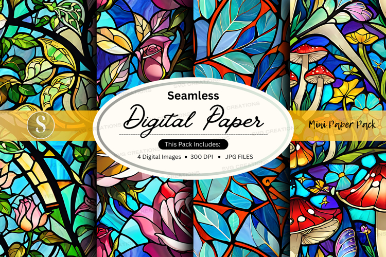 Seamless digital paper texture with floral mosaic pattern de