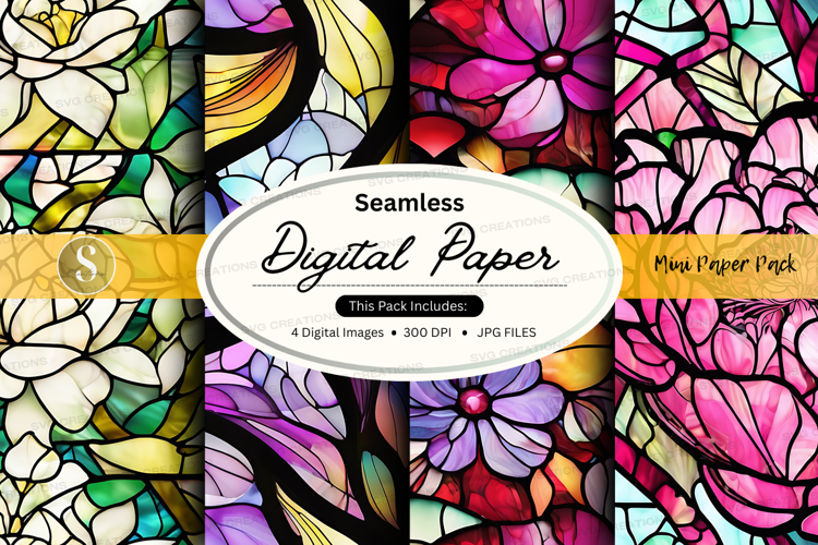 Seamless floral digital paper pack vibrant colorful patterns
