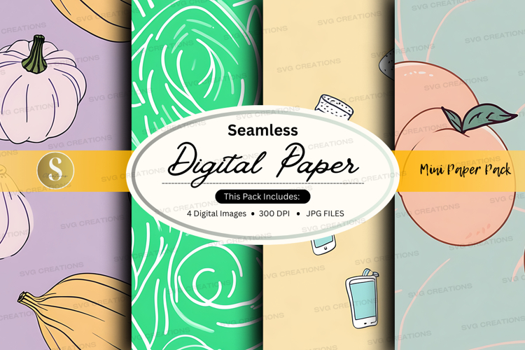 Seamless digital paper pack with swirls and textures for des