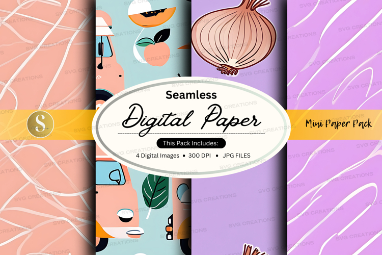Seamless digital paper pack with food and kitchen textures
