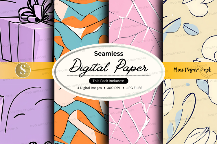 Seamless digital paper pack with gift boxes and patterns