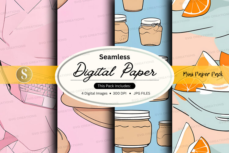 Seamless digital paper mockup with jars and citrus example image 1