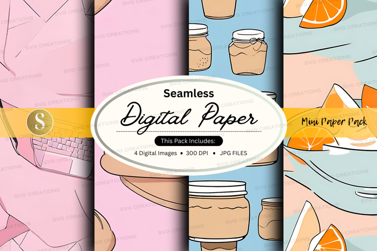 Seamless digital paper mockup with jars and citrus