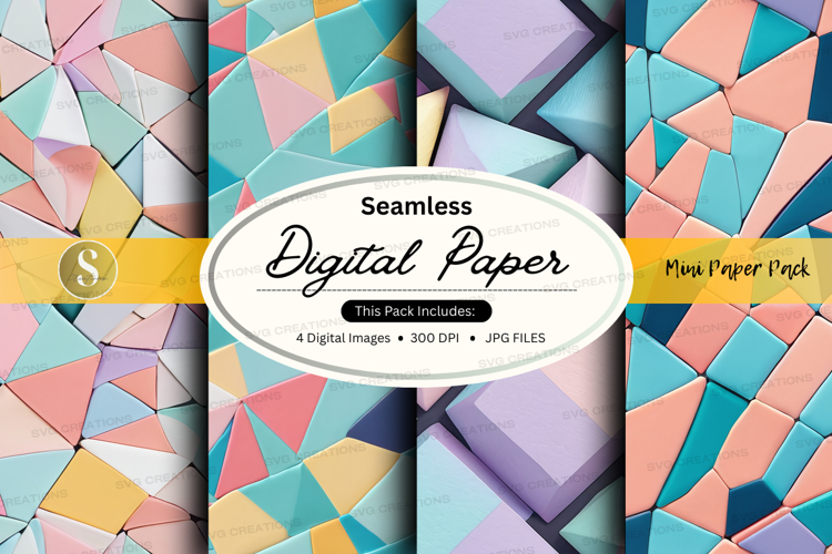 Seamless digital paper pack colorful geometric patterns back