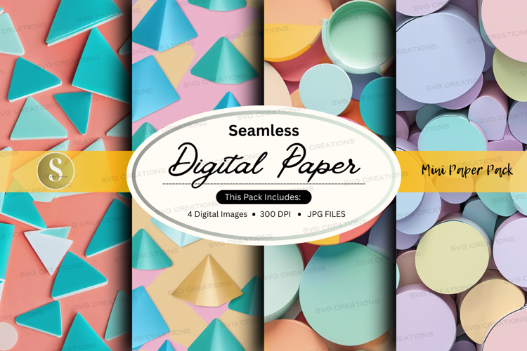 Seamless digital paper pack colorful geometric textures back