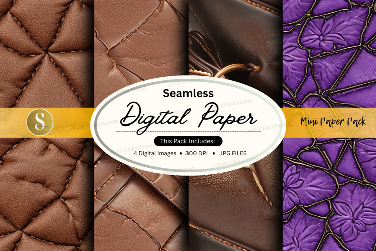 Seamless digital paper textures brown purple floral mockup