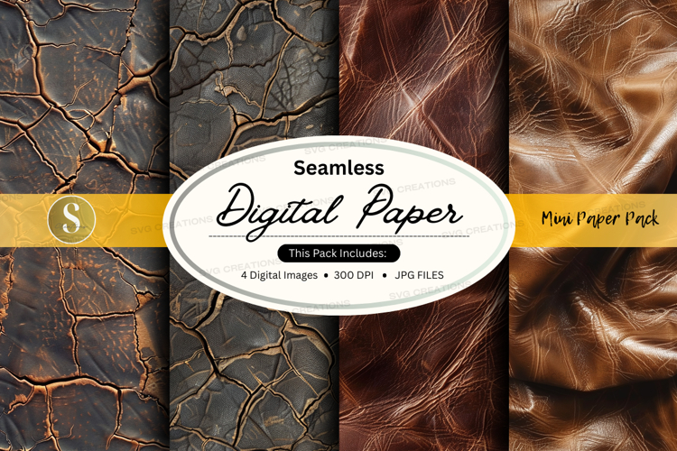 Seamless brown leather digital paper texture pack