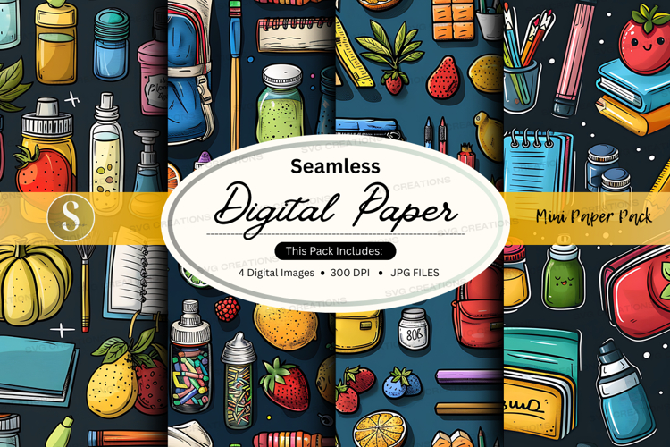 Seamless digital paper texture with fruits and jars mockup b