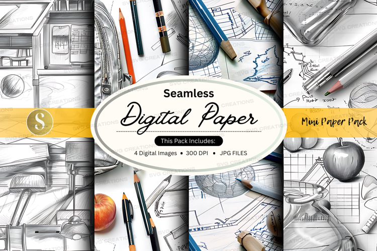 Seamless digital paper texture pack with sketch tools and ma