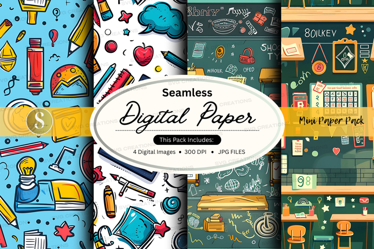 Seamless digital paper pack with planner icons and doodles f