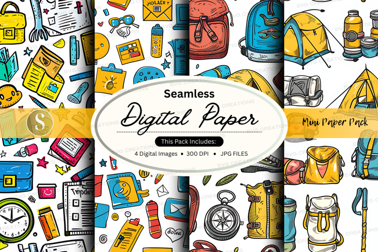 Seamless digital paper pack with school and office supplies