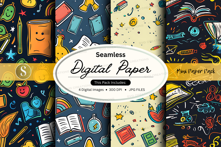 Seamless digital paper texture with vintage school supplies