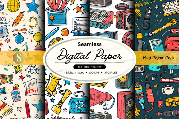Seamless digital paper texture with office and school suppli