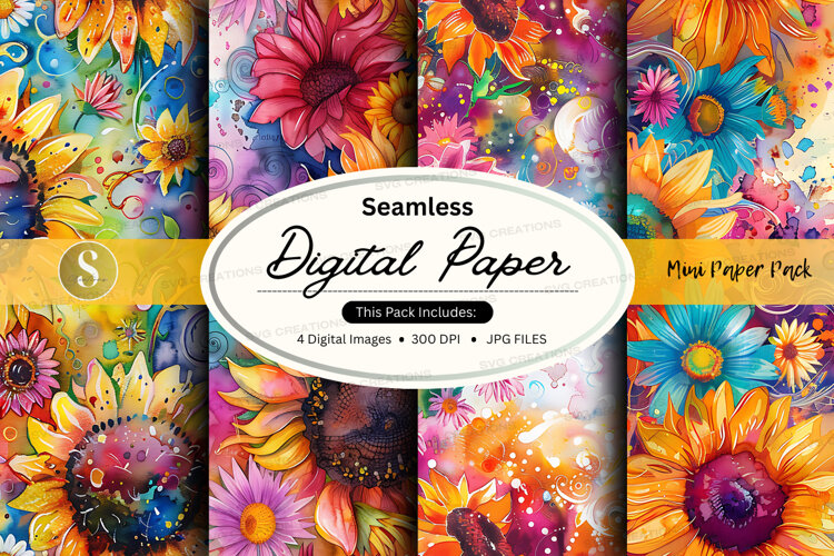 Seamless floral digital paper pack with vibrant (6596835)