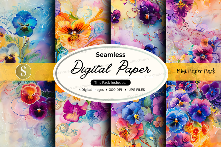 Seamless floral digital paper pack with watercolor textures
