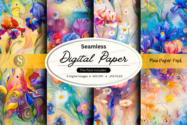 Watercolor floral seamless digital paper pack with pastel ab