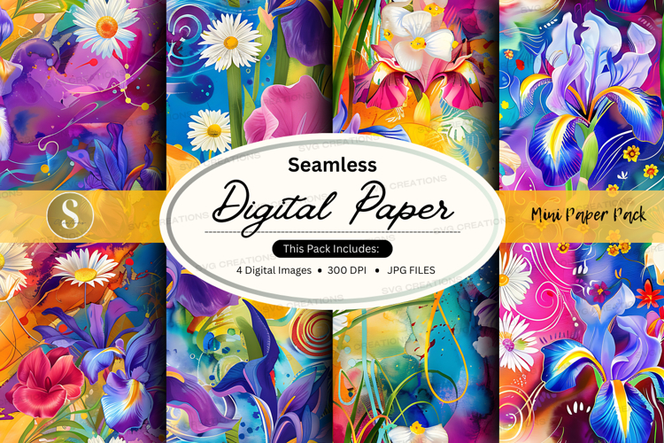 Seamless Digital Paper Pack with Floral Watercolor Patterns