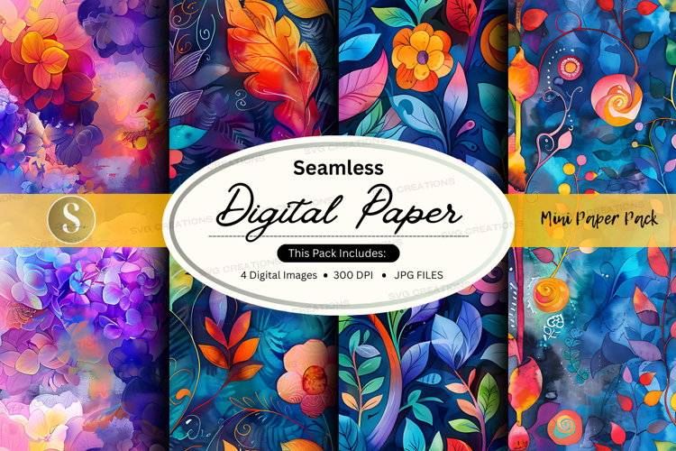 Seamless Digital Paper Pack with Vibrant Watercolor Floral P